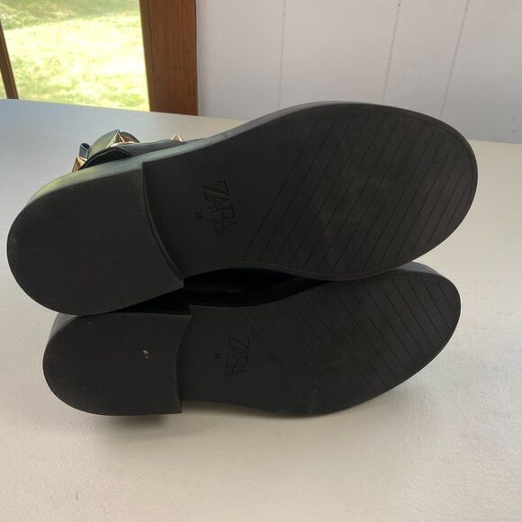 ZARA Ankle Boots Womens 36 6 Black Studded Ankle Strap Chelsea Goth Biker Vegan - Picture 9 of 11